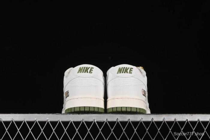 Nike SB Dunk Low Gucci Collaboration - Off White with Green Swoosh Anniversary High-End Custom Low-Top Casual Skate Shoes - KK1888-007