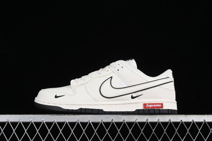 Nike SB Dunk Low Supreme Collaboration - Beige Black Mini Swoosh Anniversary High-End Custom Low-Top Casual Skate Shoes - DJ2024-006