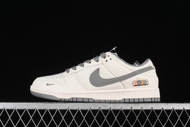 Nike SB Dunk Low Gucci Collaboration Anniversary High-End Custom Sneakers in Off-White & Dark Gray Swoosh - DQ1098-383