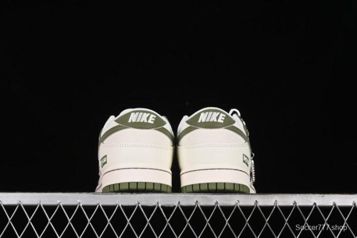 Nike SB Dunk Low Supreme Collaboration - Off White Dark Green Check Anniversary High-End Custom Low-Top Casual Skate Shoes - DQ1098-393