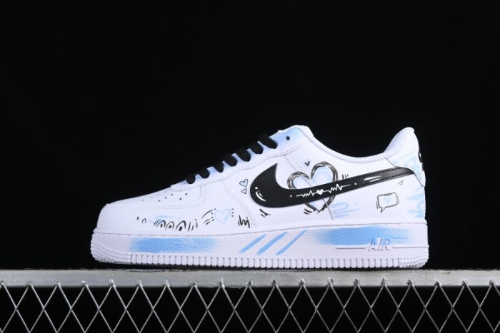 Nike Air Force 1 '07 Low Casual Sneakers with Anime-inspired Blue Spray Paint Design - CW2288-111