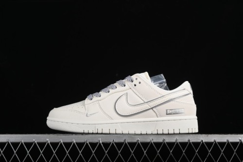 Nike SB Dunk Low Supreme Collaboration - Off White Gray Swoosh Anniversary Custom Low-Top Casual Skate Shoes - DQ1098-392