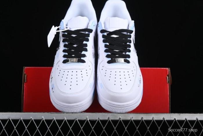 Nike Air Force 1 '07 Low Casual Sneakers with Anime-inspired Blue Spray Paint Design - CW2288-111