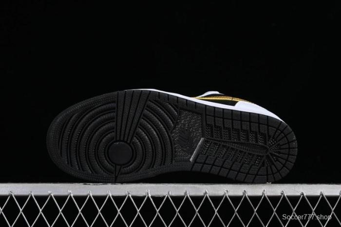Nike Air Jordan 1 Low AJ1 Basketball Shoes with Black White Gold Swoosh - 553558-172 1