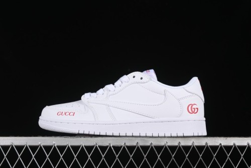 Nike Travis Scott x Fragment Design x Air Jordan 1 Low OG SP AJ1 Gucci Collaboration - White Low-Top Casual Sneakers LJ5188-014