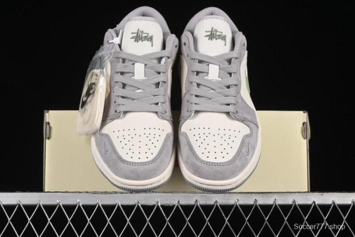 Nike Air Jordan 1 Low Stussy Collaboration - Light Green Elegant Grey Retro Basketball Shoes - WG8850-016