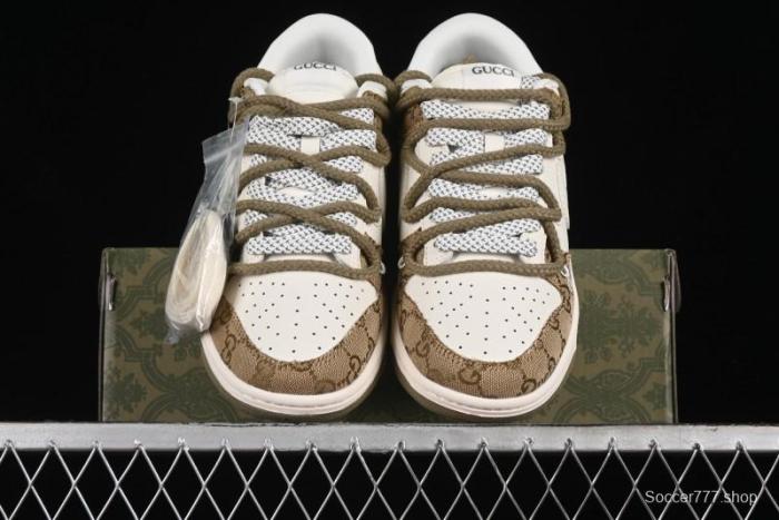 Nike SB Dunk Low Gucci Collaboration - Yellow Denim with Subtle Pattern and White Swoosh Anniversary High-End Custom Low-Top Casual Sneakers - SJ2068-273