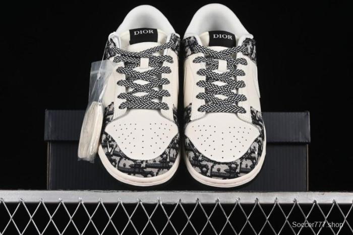 Nike SB Dunk Low Dior Collaboration - Black Grey Pattern Anniversary High-End Custom Low-Top Casual Sneakers - XY1688-010
