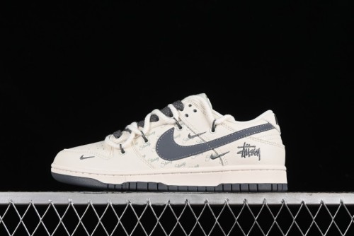 Stussy x Nike Dunk Low SB Sneakers in Off-White and Gray with Stussy S Titanium Accessory - SJ2068-275