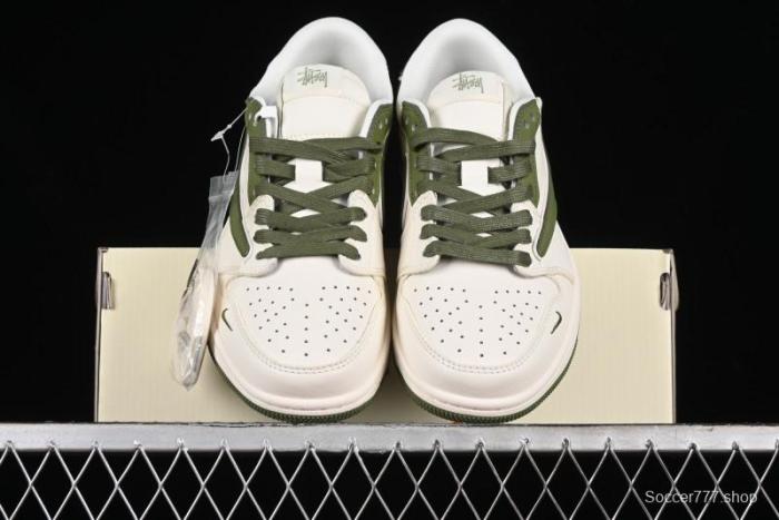 Nike Travis Scott x Fragment Design x Air Jordan 1 Low OG SP AJ1 Retro Sneakers in Sail Military Green - DM6688-602