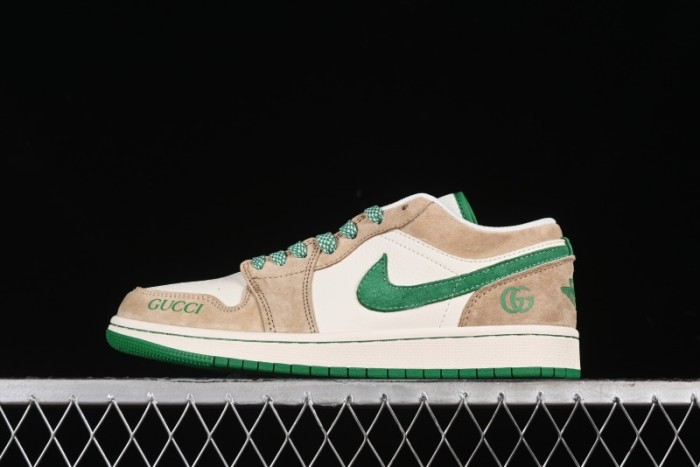 Nike Air Jordan 1 Low AJ1 Gucci Collaboration - Vintage Basketball Shoes in Sheepskin Green - WG8850-014