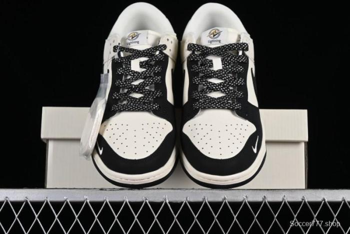 Nike SB Dunk Low Lightning Collaboration - Off White Black Colorway with Mini Swoosh Anniversary Custom Edition Low Top Casual Skate Shoes - XD1688-028 1