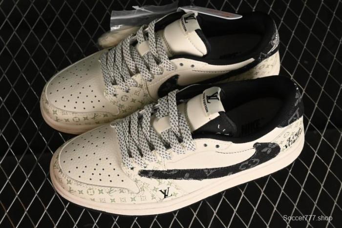 Nike Air Jordan 1 Low OG SP Travis Scott x Fragment Design Black Denim Print Casual Sneakers - SJ2068-005 1