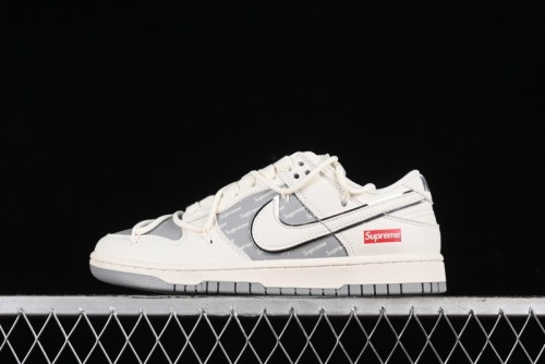 Nike SB Dunk Low Supreme Collaboration - Beige White Fox Lettering Anniversary High-End Custom Low-Top Casual Skate Shoes - JJ5688-106