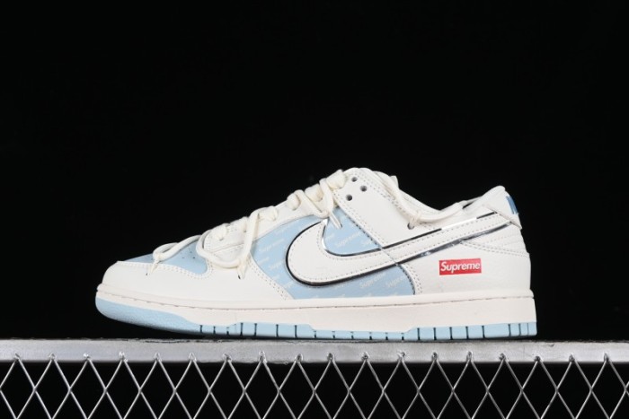 Nike SB Dunk Low Supreme Collaboration - Ice Blue Engraving Anniversary Customized Low-Top Casual Skate Shoes - JJ5688-107
