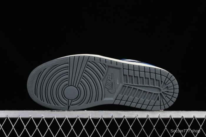 Nike Air Jordan 1 Low Flight Vintage Casual Sneakers with Distressed White-Blue Design - FV8439-104 1