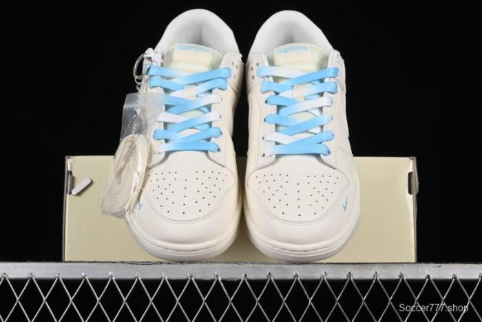 Nike SB Dunk Low Supreme Collaboration - Light Blue Double Swoosh Anniversary Customized Low-Top Casual Sneakers - BB8675-108