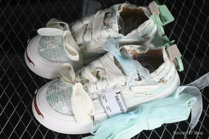 SMILEREPUBLIC Mint Manbo Light Blue Checkered Open Smile Platform Canvas Shoes - G.D4