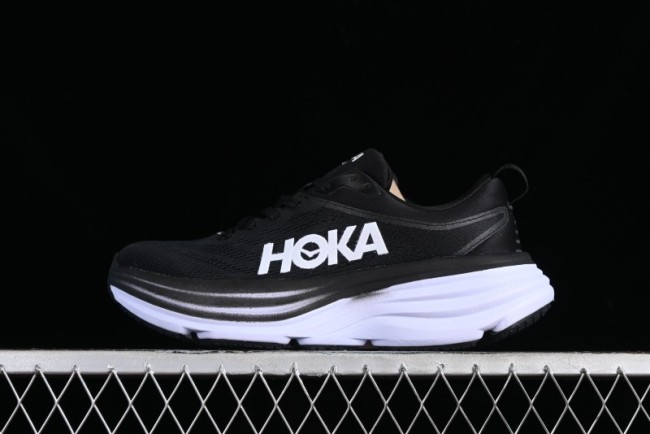 HOKA ONE ONE Bondi 8 Functional Cushioned Running Shoes with Engineered Mesh Upper - 1123202 BWHT 1