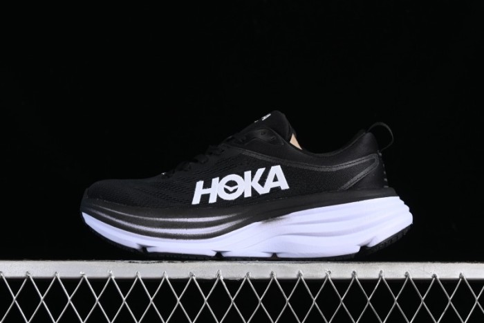 HOKA ONE ONE Bondi 8 Functional Cushioned Running Shoes with Engineered Mesh Upper - 1123202 BWHT 1