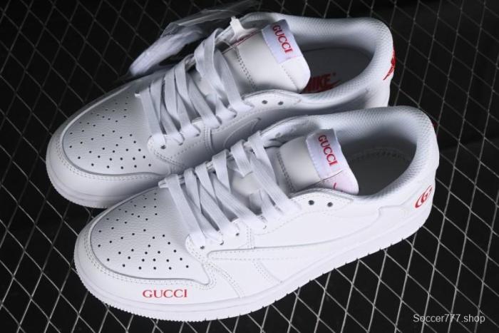 Nike Travis Scott x Fragment Design x Air Jordan 1 Low OG SP AJ1 Gucci Collaboration - White Low-Top Casual Sneakers LJ5188-014