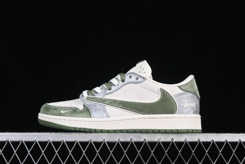 Nike Travis Scott x Fragment Design x Air Jordan 1 Low OG SP AJ1 Retro Sneakers in Green Suede - DM9288-012