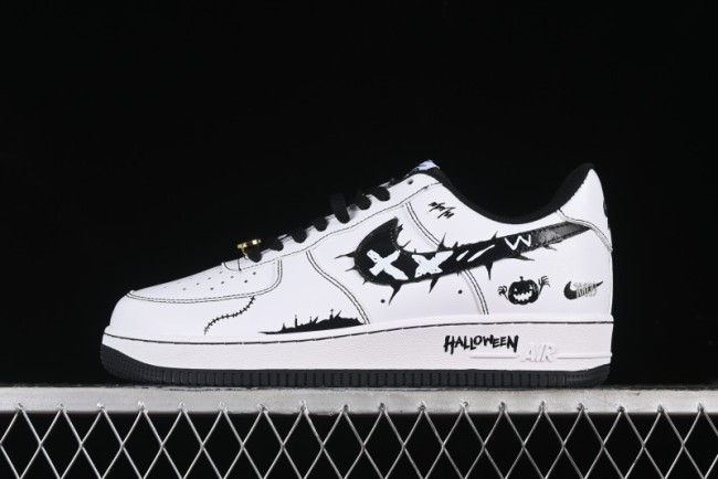 Nike Air Force 1 '07 Low Casual Sneakers with Black and White Hand-Drawn Anime Design - CT2585-100
