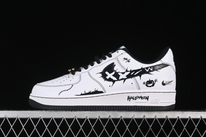 Nike Air Force 1 '07 Low Casual Sneakers with Black and White Hand-Drawn Anime Design - CT2585-100