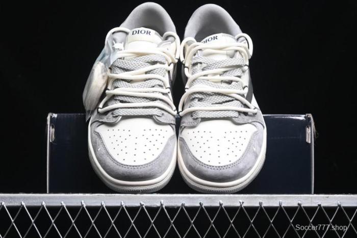 Nike Travis Scott x Fragment Design x Air Jordan 1 Low OG SP AJ1 Dior Collaboration - Splatter Lace-Up Low-Top Casual Sneakers DM9288-002