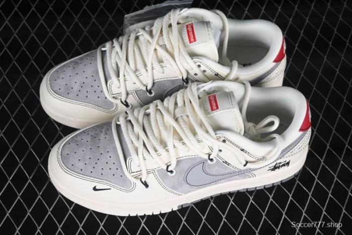 Nike SB Dunk Low Stussy Anniversary Customized Low-Top Casual Skate Shoes with Gray Swoosh and Strap - YX5066-269