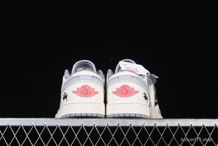 Nike Air Jordan 1 Low Stussy Collaboration - Retro Basketball Shoes in Light Grey - SJ9950-044