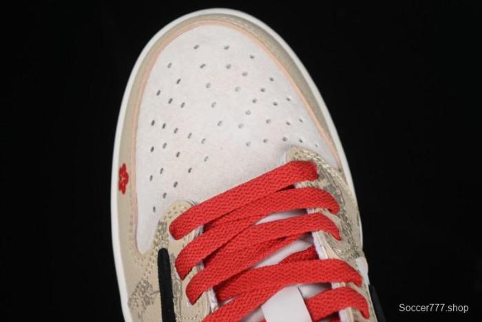 Nike Travis Scott x Fragment Design x Air Jordan 1 Low OG SP AJ1 Snake Year Limited Red Brown Black Swoosh Low Top Casual Sneakers - DM7866-077