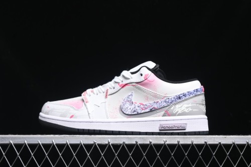 Nike Air Jordan 1 Low Retro Basketball Shoes - Panda Mischief Qixi Theme with Special Graffiti Design - 553558-132