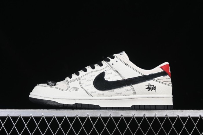 Nike SB Dunk Low Stussy Collaboration Bullet Comment Black Check Anniversary Custom Low-Top Casual Skate Shoes - DJ2024-115