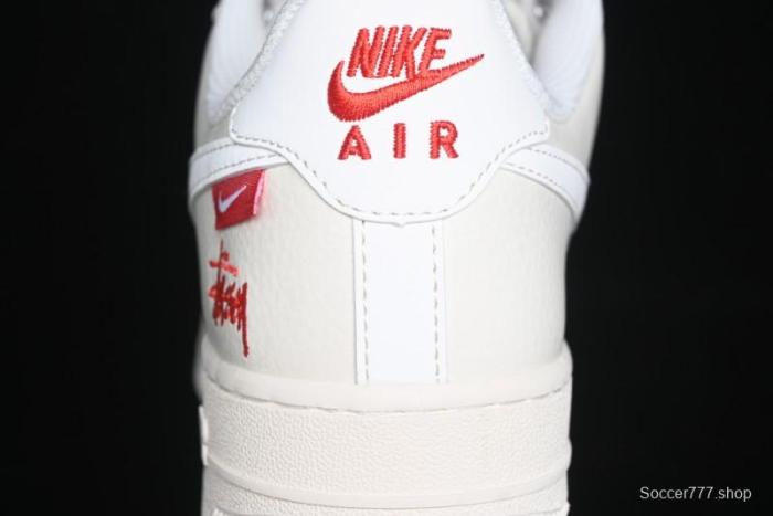 Nike Air Force 1 '07 Low Stussy Collaboration - AF1 White Red Label Low-Top Casual Sneakers - SJ6698-016