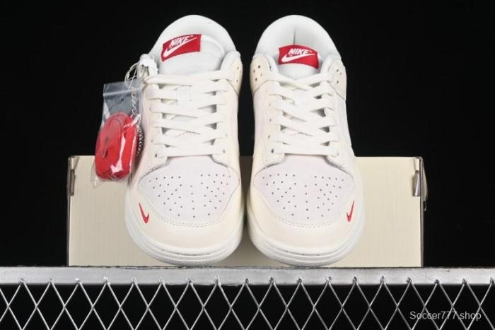 Nike SB Dunk Low Comme des Garçons Collaboration - Pigskin White Swoosh Anniversary Custom Low-Top Casual Skate Shoes - KK1333-004