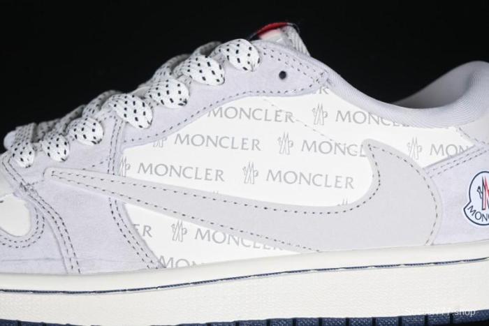 Nike Travis Scott x Fragment Design x Air Jordan 1 Low OG SP AJ1 Moncler Collaboration White Grey Low Top Casual Sneakers - AG3702-806