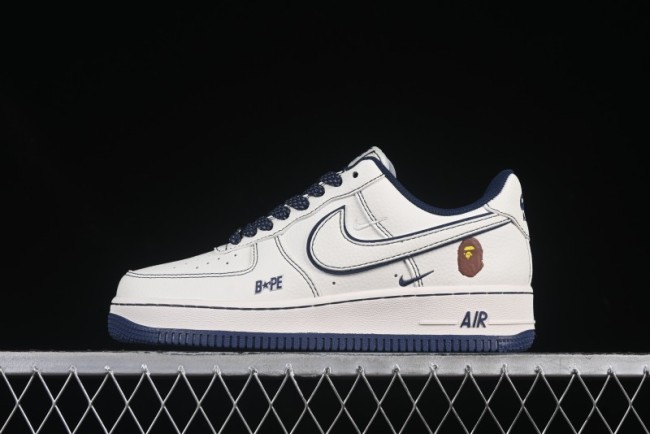 Nike Air Force 1 '07 Low Bape Collaboration Off-White Navy Blue Casual Sneakers - HH7518-066