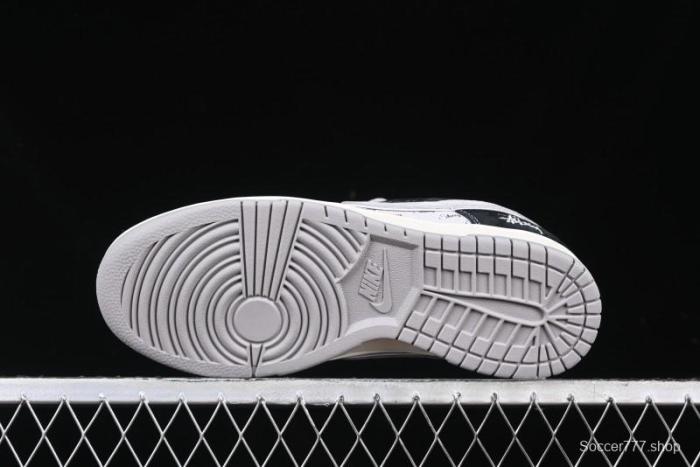 Nike SB Dunk Low Stussy Collaboration - Black Grey Pig Leather Anniversary Custom Edition Low-Top Casual Sneakers - XX3168-008