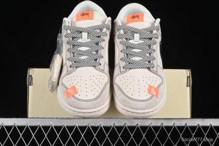 Nike SB Dunk Low Stussy Collaboration Patchwork Grey White Black Swoosh Anniversary Custom Low-Top Casual Skate Shoes - MM1089-022