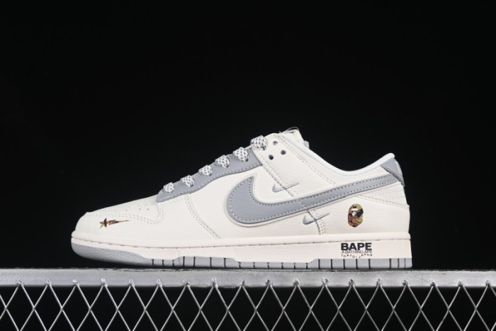 Nike SB Dunk Low Bape Collaboration Light Gray Anniversary Custom Low-Top Casual Sneakers - XS6089-508