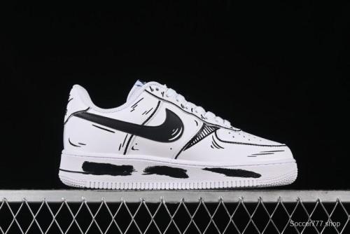 Nike Air Force 1 '07 Low Custom Casual Sneakers with Black and White Manga-Style Hand-Drawn Function Formulas - CT7724-111
