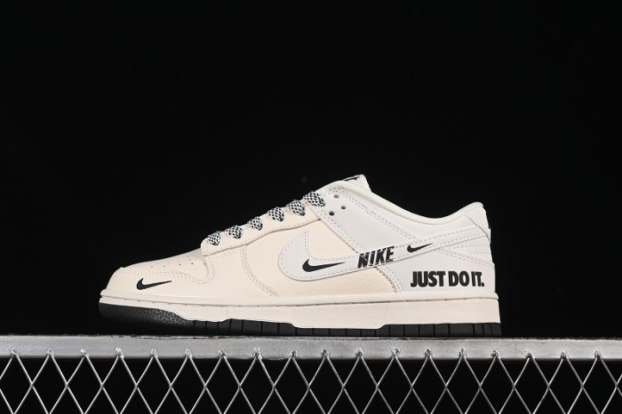 Nike SB Dunk Low Beige White Black Swoosh Anniversary Custom Low-Top Casual Skate Shoes - KK1333-043