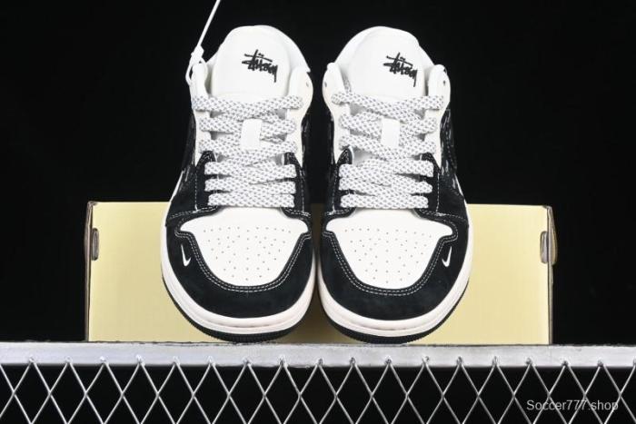 Nike Air Jordan 1 Low Retro Basketball Shoes Custom Stussy Black - FC1688-199