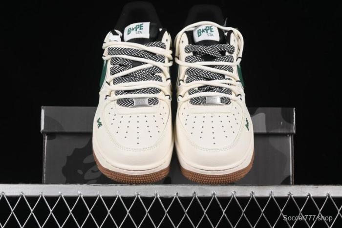 Nike Air Force 1 '07 Low Bape Collaboration - Beige Green Gum Pull Tab Casual Sneakers SJ1198-100