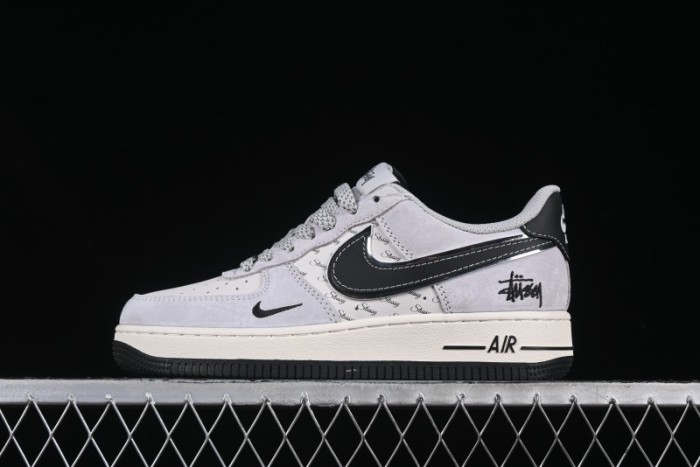 Nike Air Force 1 '07 Low Stussy Collaboration Silver Trim Black Swoosh Low-Top Casual Sneakers - XZ6188-912