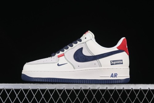 Nike Air Force 1 '07 Low Supreme Collaboration Sneakers with Red Tab and Blue Swoosh - BB7518-021