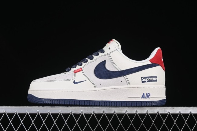 Nike Air Force 1 '07 Low Supreme Collaboration Sneakers with Red Tab and Blue Swoosh - BB7518-021