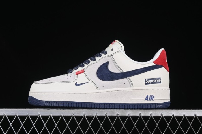 Nike Air Force 1 '07 Low Supreme Collaboration Sneakers with Red Tab and Blue Swoosh - BB7518-021