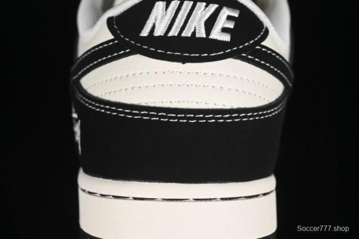 Nike SB Dunk Low Stussy Collaboration - Patchwork Cream Black Swoosh Anniversary Custom Low-Top Casual Skate Shoes - MM1089-023